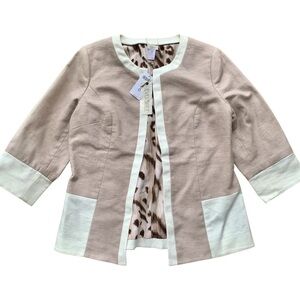 Chicos Reversible Leopard Print Beige Open Front Jacket Size 0 Small